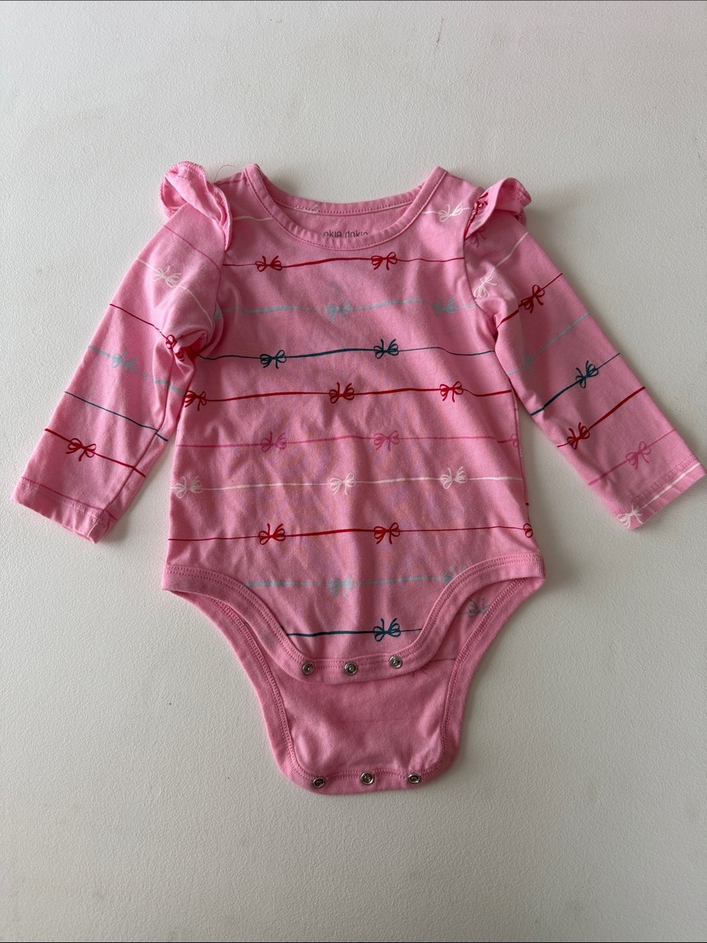 okie dokie - Pink Long-Sleeve Bow Stripe Bodysuit